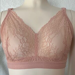 Spanx Lace Bralette XL Sheer Blush Pink Stretch Wireless Pullover Bra